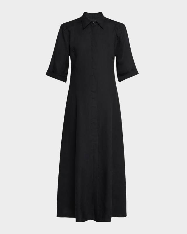 Paneled A-Line Organic Linen Maxi Shirtdress